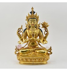 Hand Made Copper Alloy with Gold Gilded 12.5" Chenrezig /Avalokiteshvara Statue