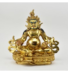Hand Carved 9.25" Yellow Jambhala Copper Alloy Gold Gilded Finish Statue From Patan, Nepal