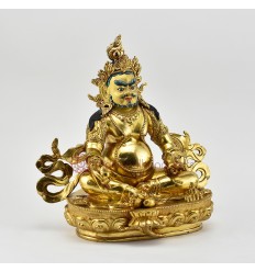 Hand Carved 9.25" Yellow Jambhala Copper Alloy Gold Gilded Finish Statue From Patan, Nepal