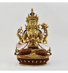 Hand Made Copper Alloy Partly Gold Gilded 12.75" Chenrezig / Avalokeshvara Statue