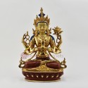 Hand Made Copper Alloy Partly Gold Gilded 12" Chenrezig / Avalokeshvara Statue