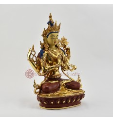 Hand Made Copper Alloy Partly Gold Gilded 12.75" Chenrezig / Avalokeshvara Statue