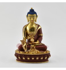 Fine Quality 8.5" Medicine Buddha Gold Gilded with Face Painted Copper Statue from Patan, Nepal