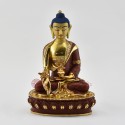 Fine Quality 8.5" Medicine Buddha Gold Gilded with Face Painted Copper Statue from Patan, Nepal
