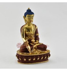 Fine Quality 8.25" Medicine Buddha Gold Gilded with Face Painted Copper Statue from Patan, Nepal