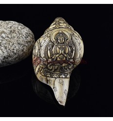 Beautiful Authentic Tibetan Buddhist Chenrezig Hand Carved Conch Shell Horn