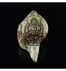 Beautiful Authentic Tibetan Buddhist Chenrezig Hand Carved Conch Shell Horn