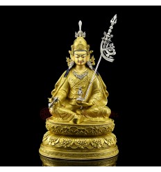 Face Painted Gold Gilded andand Silver Attributes 17.5" Guru Rinpoche Statue