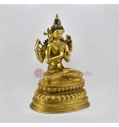 Fine Quality Hand Carved 15.5" Chenrezig Copper Gold Gilded with Antique Finish Statue Patan