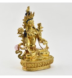 Fine Quality Gold Gilded Hand Carved 9" White Tara / Dolkar Copper Face Painted Statue From Patan Nepal