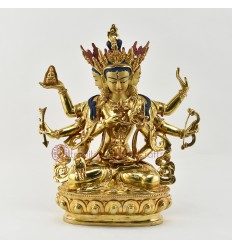 Hand Carved Gold Face Painted 13.5" Namgyal Copper Alloy with Gold Gilded Statue From Patan, Nepal