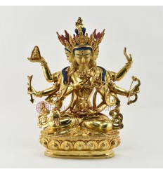 Hand Carved Gold Face Painted 13.25" Namgyal Copper Alloy with Gold Gilded Statue From Patan, Nepal