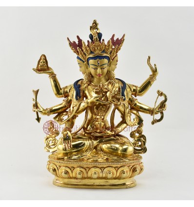 Hand Carved Gold Face Painted 13.5" Namgyal Copper Alloy with Gold Gilded Statue From Patan, Nepal