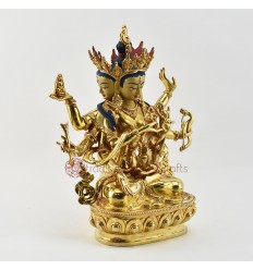 Hand Carved Gold Face Painted 13.5" Namgyal Copper Alloy with Gold Gilded Statue From Patan, Nepal