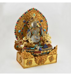 Gold Plated Copper Alloy and Crystal Decorated 13.5" Yellow Dzambhala Statue