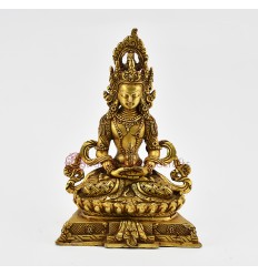 Hand Made Copper Alloy and Gold Plated 6.75" Aparmita / Amitayus /Tsepam Statue