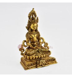 Hand Made Copper Alloy and Gold Plated 6.75" Aparmita / Amitayus /Tsepam Statue