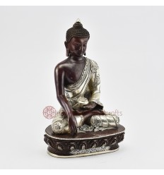 Hand Made Oxidized Copper Alloy with Silver Plating Shakyamuni Buddha Statue