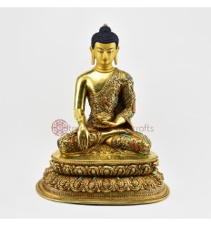 Tibetan Buddhist Lost Wax Method Copper Alloy 10.5" Shakyamuni Buddha Statue