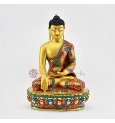 Tibetan Buddhist Hand Painted Copper Alloy 11.5" Shakyamuni Buddha Statue