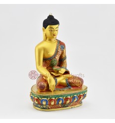 Tibetan Buddhist Hand Painted Copper Alloy 11.5" Shakyamuni Buddha Statue
