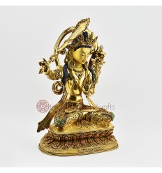 Hand Made Copper Alloy with Gold Gilded 12" Manjushri / Jambiyang Statue