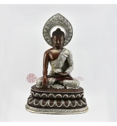 Oxidized Finished Copper Alloy with Silver Plating14" Shakyamuni Buddha Statue