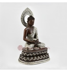 Oxidized Finished Copper Alloy with Silver Plating 14" Amitabha Buddha Statue