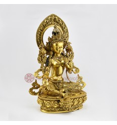 Fine Quality Hand Made 15" Green Tara / Drolma Copper Alloy Gold Gilded Statue