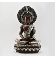 Hand Made Oxidized Copper Alloy with Silver Plating 17" Amitabha Buddha Statue