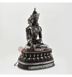 Hand Made Oxidized Copper Alloy with Silver Plating 17" Amitabha Buddha Statue