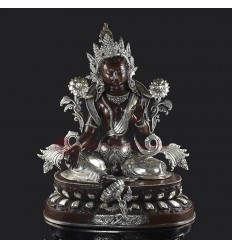Hand Made Oxidized Copper Alloy with Silver Plating 20.25" Green Tara Statue