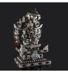 Oxidized Copper Alloy with Silver Plating 26.5" Green Tara on Throne Sculpture