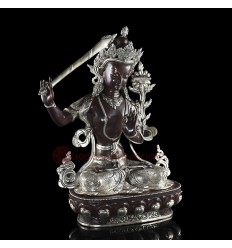 19" Manjushri / Jampelyang Lost Wax Method, Silver Plated Oxidized Copper Alloy