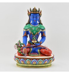 Hand Painted Copper Alloy With Gold Gilded 10.5" Crowned Medicine Buddha Menla Statue