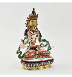 Hand Painted Copper Alloy with 24 Karat Gold Gilded 9" Vajrasattva Dorjesempa Statue