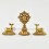 Hand Carved Gold Gilded Copper Alloy 4" Dharma Wheel & Pair of Deer