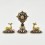 Hand Carved Gold Gilded and Silver Plated 4" Dharma Wheel & Pair of Deer