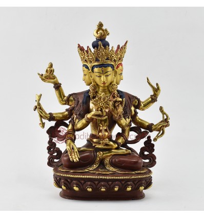 Hand Made Copper Alloy with Gold Gilded & Face Painted Namgyalma Buddha Statue