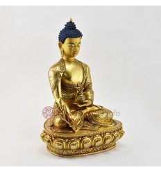 Hand Carved 13.5" Medicine Buddha Gold Gilded with Face Painted Copper Statue