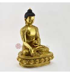 Hand Carved Gold Plated 13.5" Shakyamuni Buddha / Sangye Tomba Statue