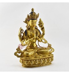 Hand Carved 24 Karat Gold Gilded Hand Painted Face Tibetan Chenrezig statue