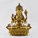 Hand Carved Gold Gilded and Hand Face Painted Tibetan Buddhist Chenrezig statue