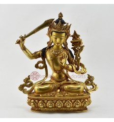 Hand Painted Face 14" Manjushri / Jambiyang Copper Statue from Patan, Nepal