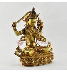 Hand Painted Face 14" Manjushri / Jambiyang Copper Statue from Patan, Nepal