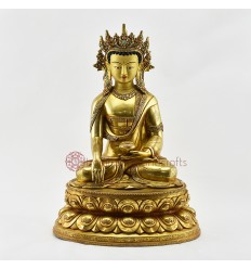 Hand Carved Gold Plated 15" Crowned Shakyamuni Buddha / Sangye Tomba Statue