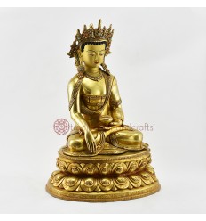 Hand Carved Gold Plated 15" Crowned Shakyamuni Buddha / Sangye Tomba Statue