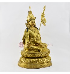 Hand Made Gold Gilded and Hand Painted Face 17.5" Guru Padmasambhava Statue