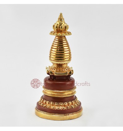 Hand Made Copper Alloy with 24 Karat Gold Gilded 7.75" Kadam Style Stupa