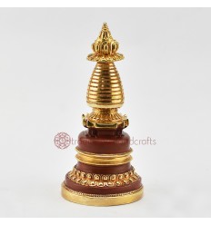 Hand Made Copper Alloy with 24 Karat Gold Gilded 7.75" Kadam Style Stupa